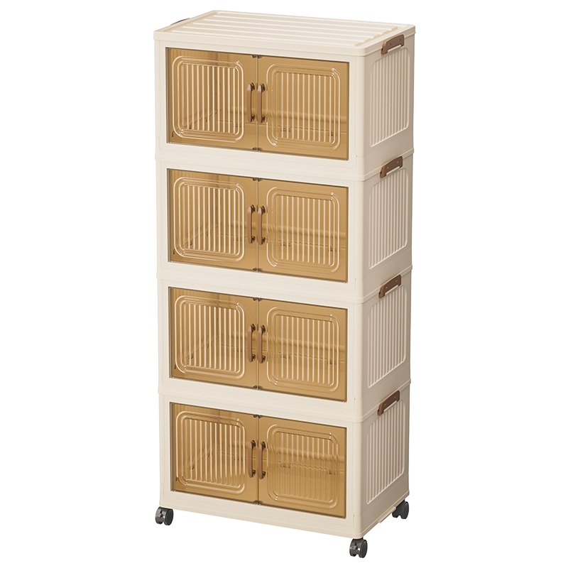 磁吸雙開門面板與可疊加收納示意