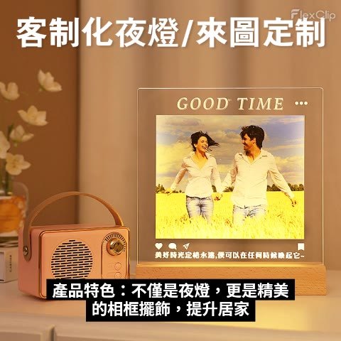 照片夜燈擺飾與拍照效果示意