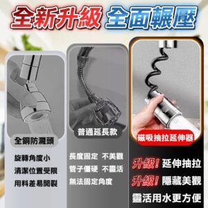 防濺水抽拉式 vs 一體式水龍頭：磁吸抽拉延伸器的差異比較（含三擋模式）