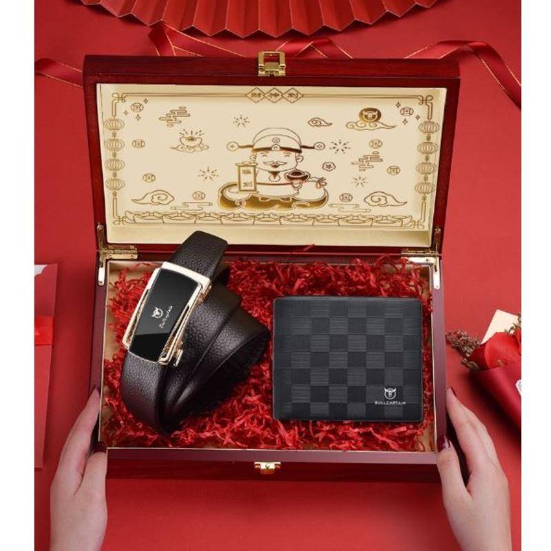 真皮短夾皮帶錢包分層收納示意