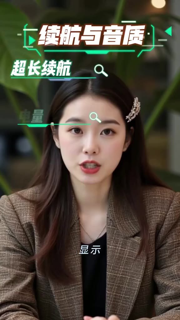 耳夾式智能AI翻譯無線藍芽耳機佩戴與彩屏示意