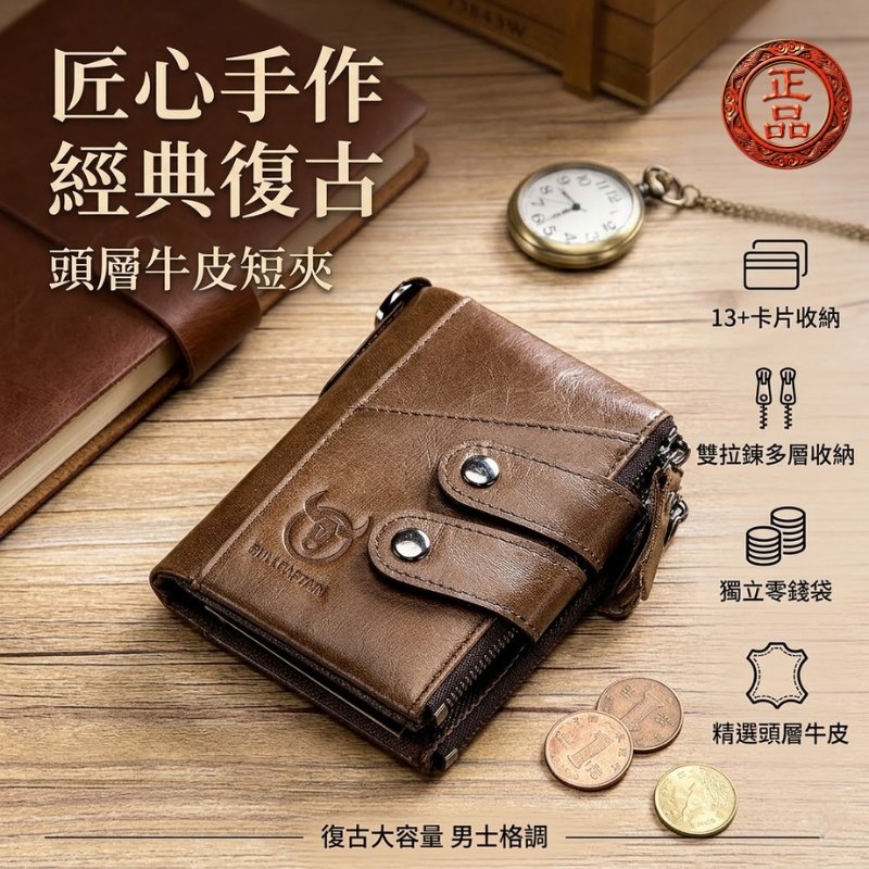 三折拉鍊短夾外觀與拉鍊細節